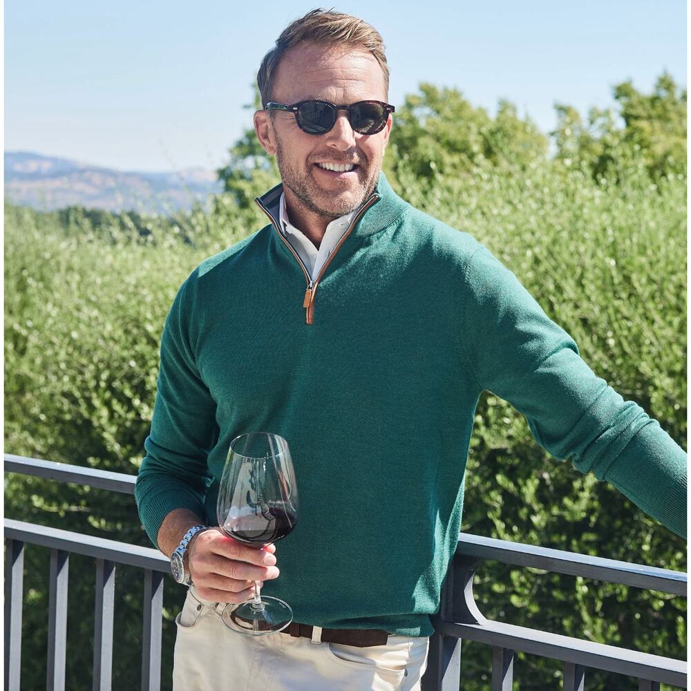 Collars & Co Cashmere Touch Australian Merino Quarter Zip Sweater Green XL NWT